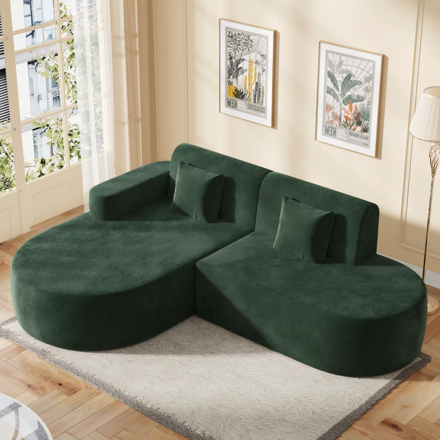 HOMREST Modern L-Shaped Corner Sofa, Chenille Upholstered Cloud Sectional Couch for Living Room and Bedroom, Green