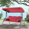 3-Seat outdoor porch swing with cupholders, adjustable canopy and backrest, wine red | Homrest furniture