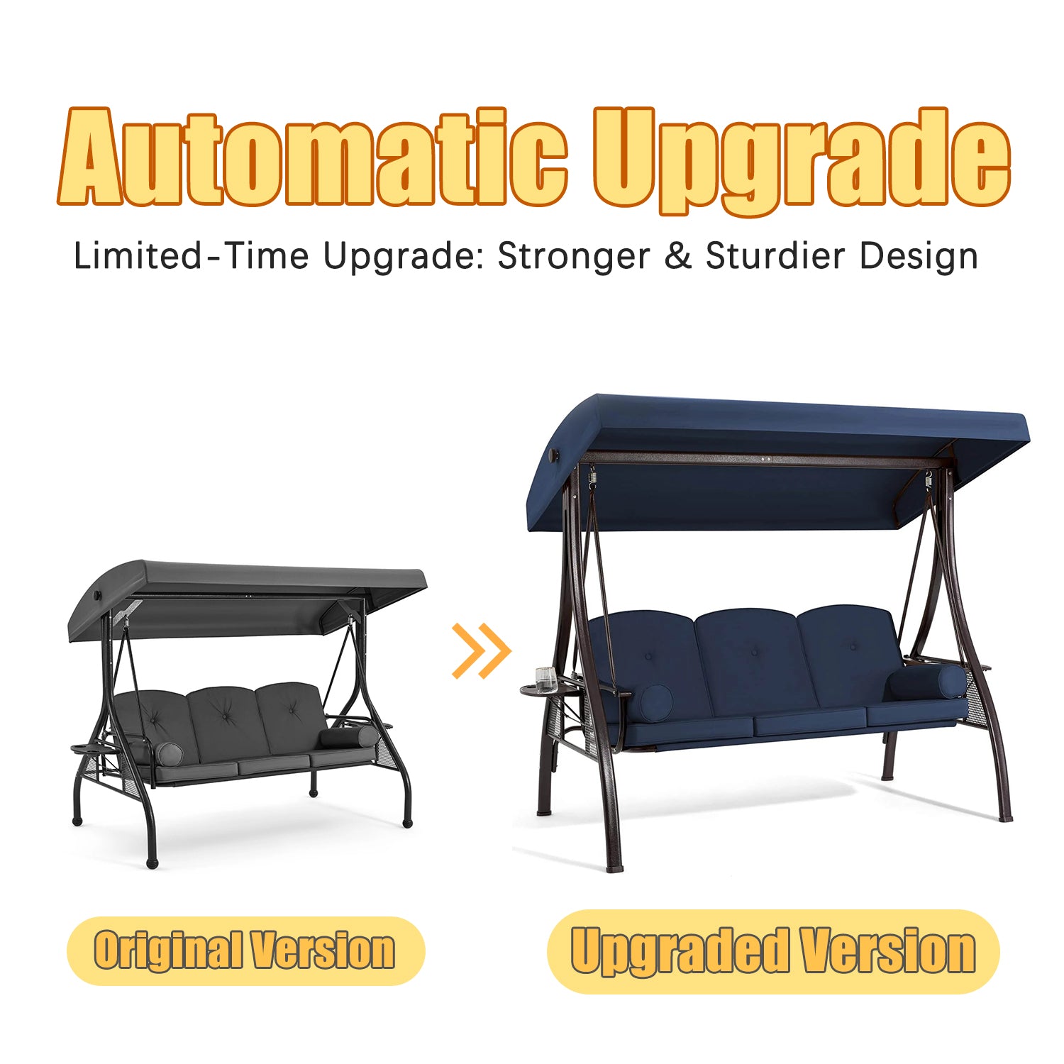 Homrest 3-Seater Outdoor Porch Swing with Stand, Adjustable Canopy & Backrest, Blue