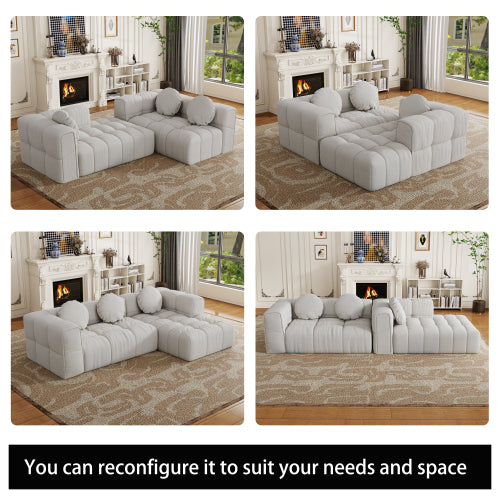 HOMREST Fully compressed modular 103" L-shaped combination living room sofa set, Off White(Right side recliner)