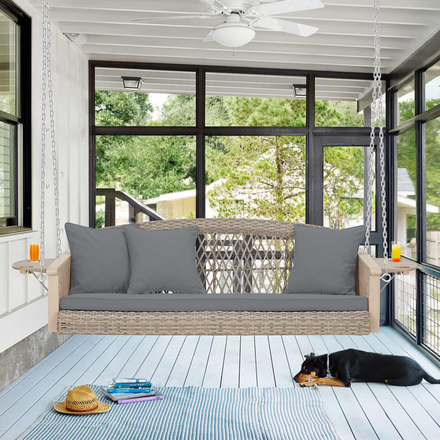 Homrest patio swings with cup holders, gray 