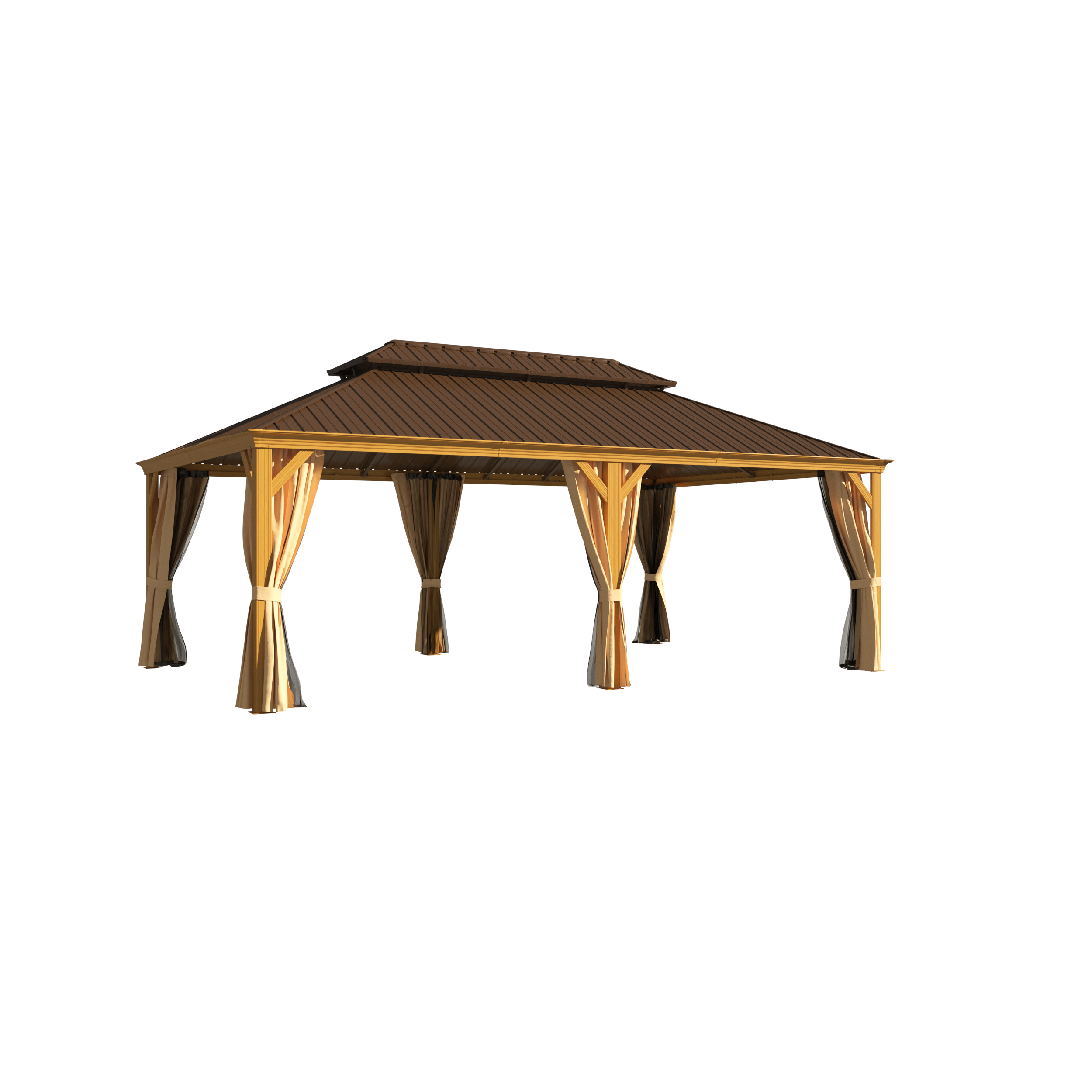 HOMREST 14X22 Outdoor Rectangle Gazebo with Canopy for Patio, Wood Grain