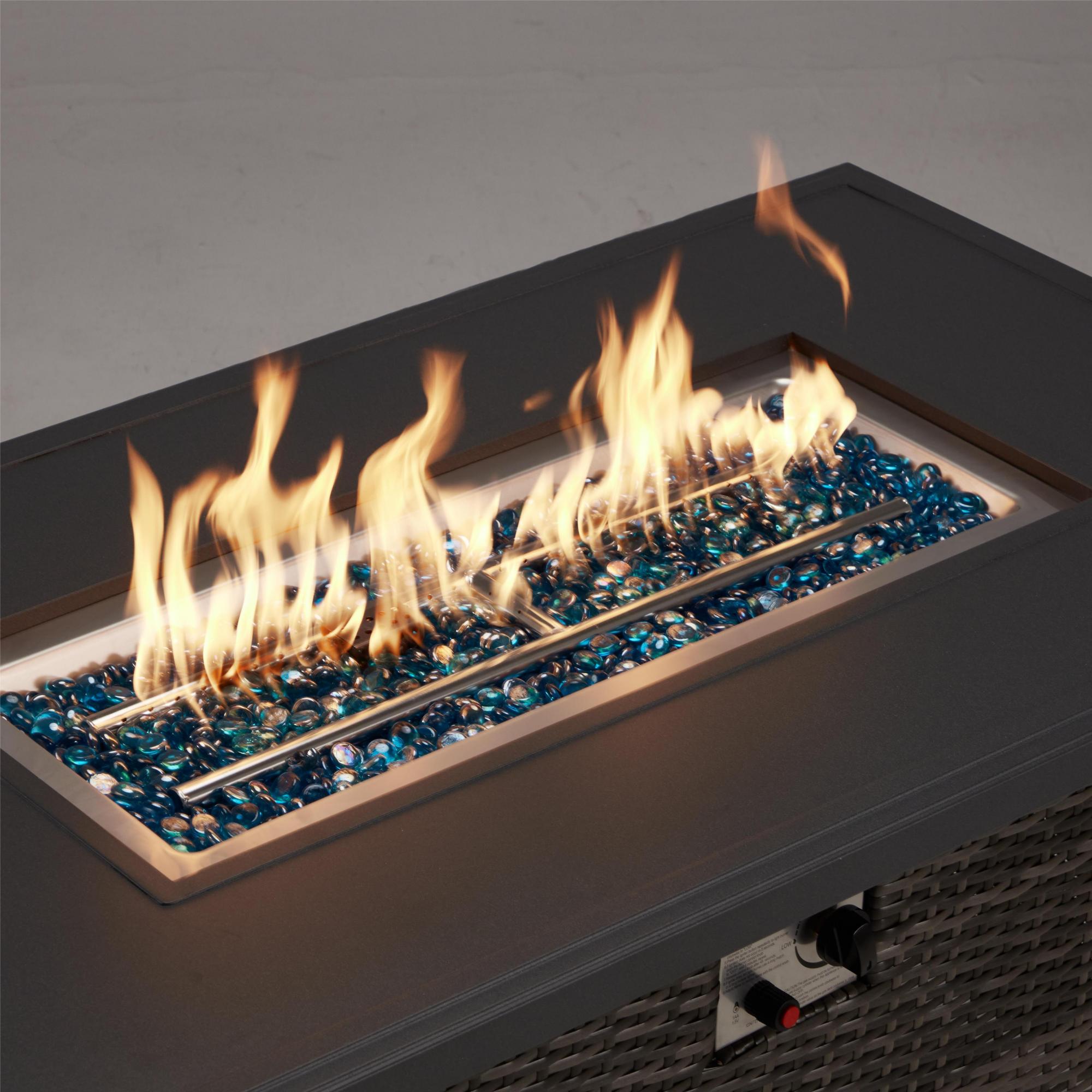 It uses propane gas combustion to support stable and clean combustion to avoid ash and smoke and can provide a heat output of over 50,000 BTU.