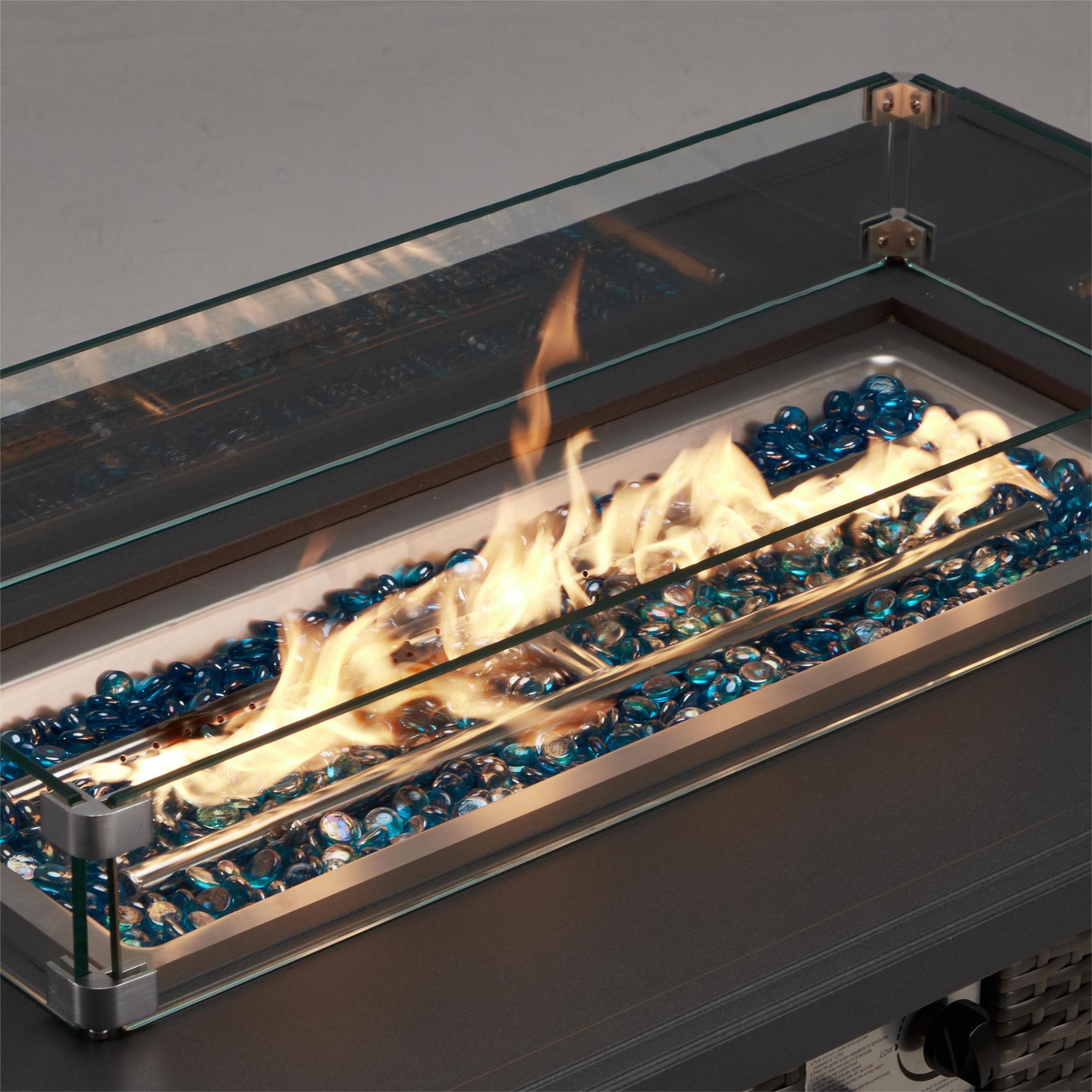 It uses propane gas combustion to support stable and clean combustion to avoid ash and smoke and can provide a heat output of over 50,000 BTU.