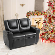 HOMREST Kids Recliner Chair, Double Kids Sofa Chair w/Cup Holder PU Leather, Toddler Loveseat Couch w/Adjustable Footrest & Headres for Boys Girls 3+ Age Group, Classic Black