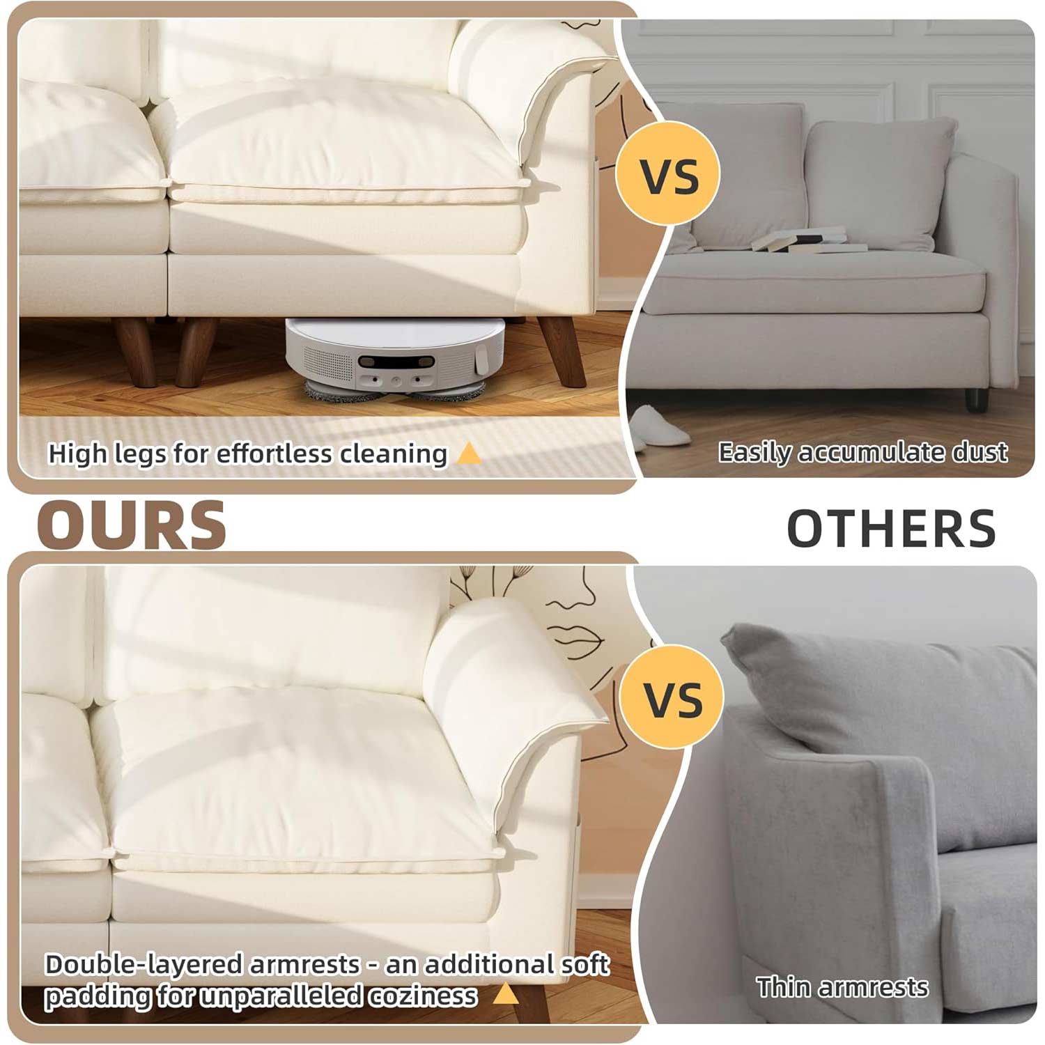 Comparison of our sectional sofa cloud couch with others | Homrest furniture