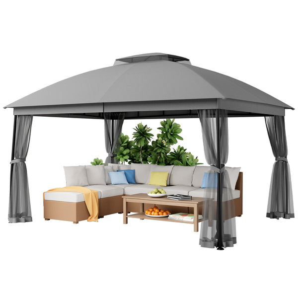 Outdoor Patio Gazebo 10'x13' with Double Curved Roofs, Heavy Duty Party Tent & Shelter, Mosquito Nettings and Privacy Screens patio canopy outdoor waterproof for Backyard, Garden, Lawn, Grey