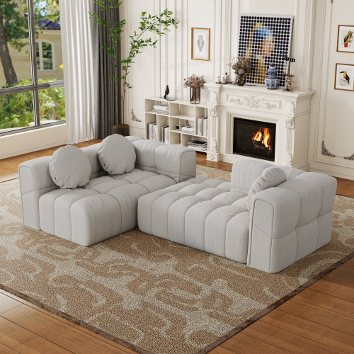 HOMREST Fully compressed modular 103" L-shaped combination living room sofa set, Off White(Right side recliner)