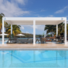 HOMREST 10x20FT Louvered Pergola with 6-Panel Pull-Down Screen, White