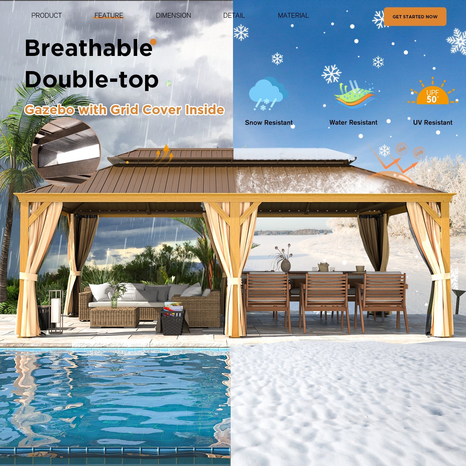 HOMREST 14X22 Outdoor Rectangle Gazebo with Canopy for Patio, Wood Grain