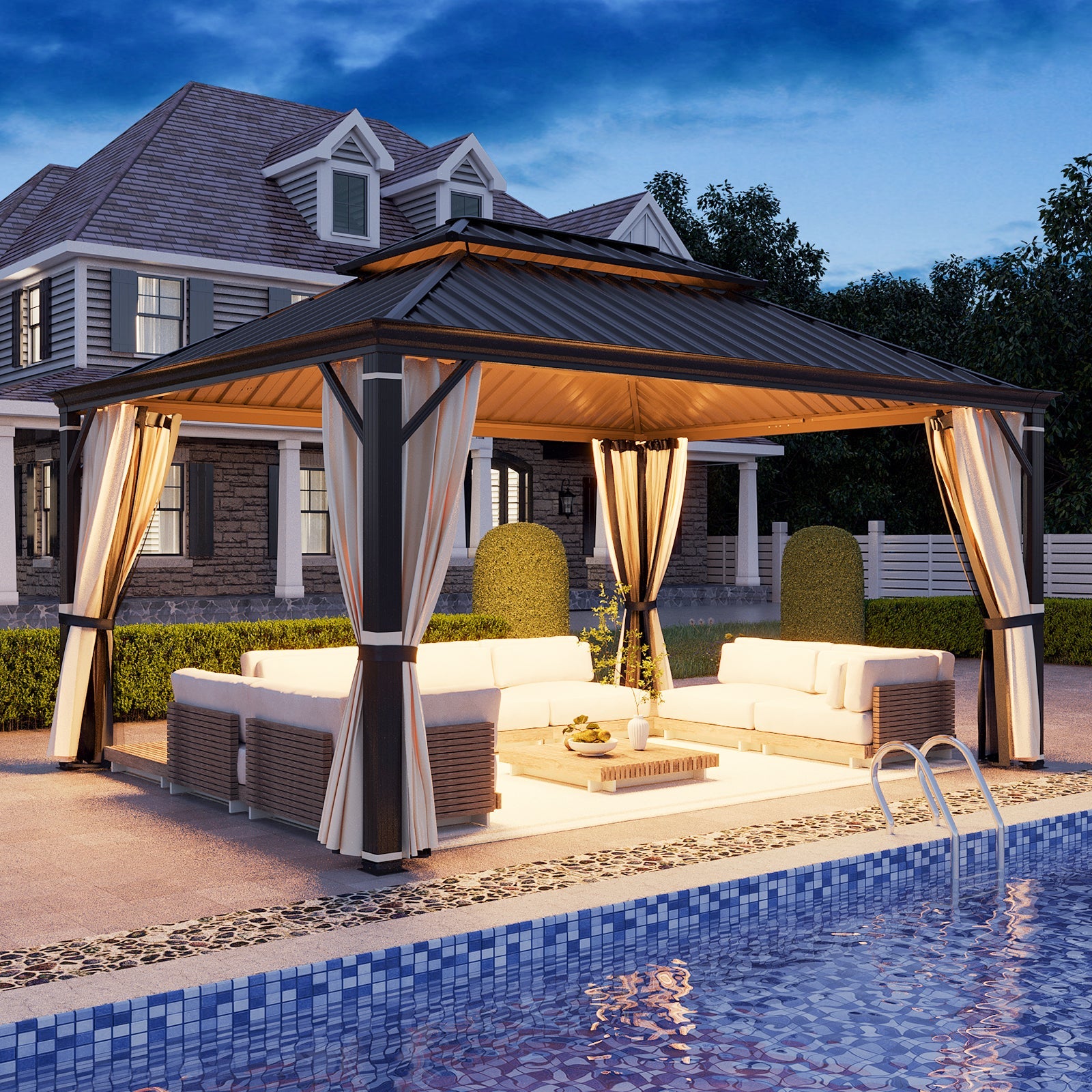 Homrest 12' x 16' Hardtop Gazebo with Aluminum Frame, Dark Gray