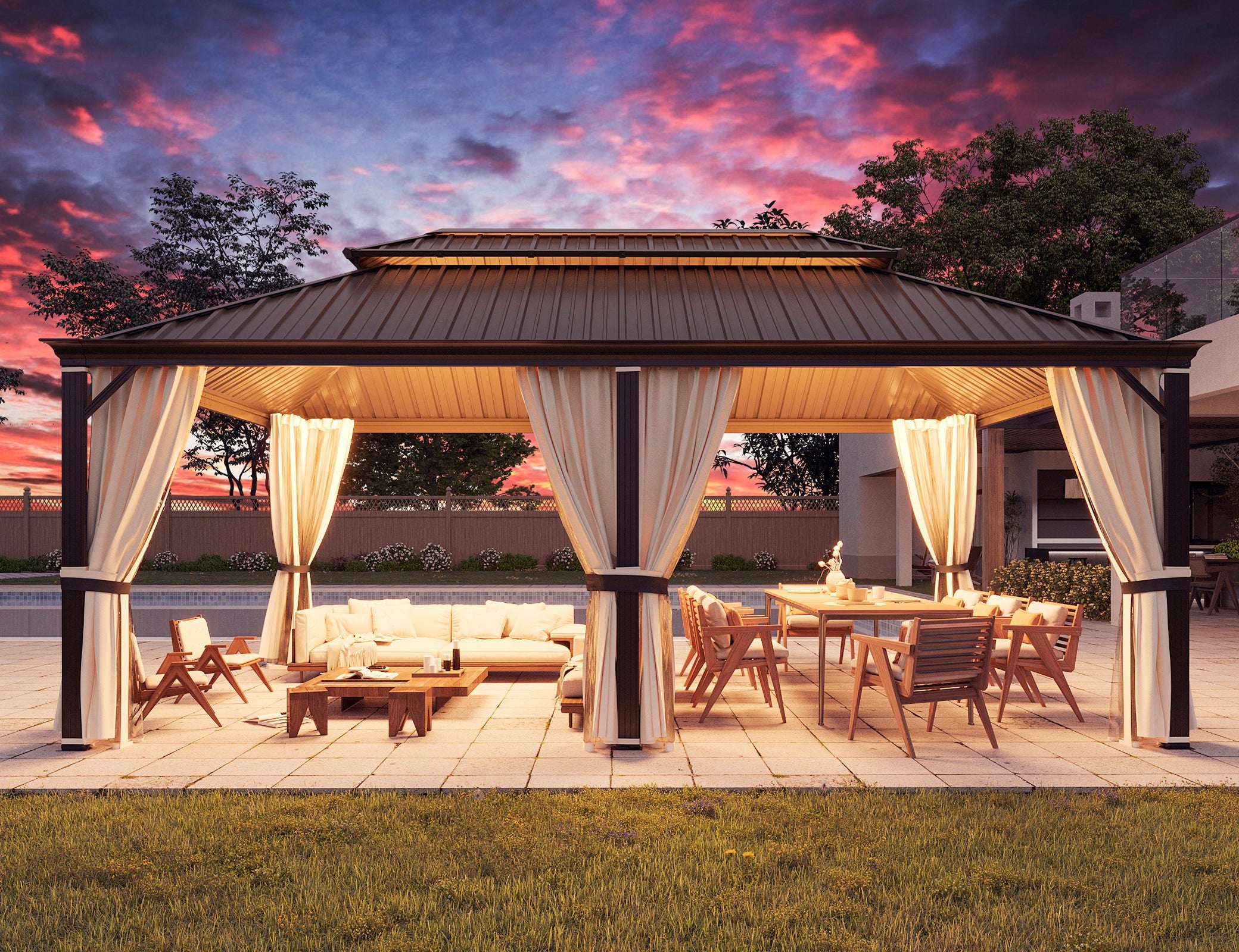 Homrest 12' x 20' Hardtop Gazebo with Aluminum Frame, Dark Gray