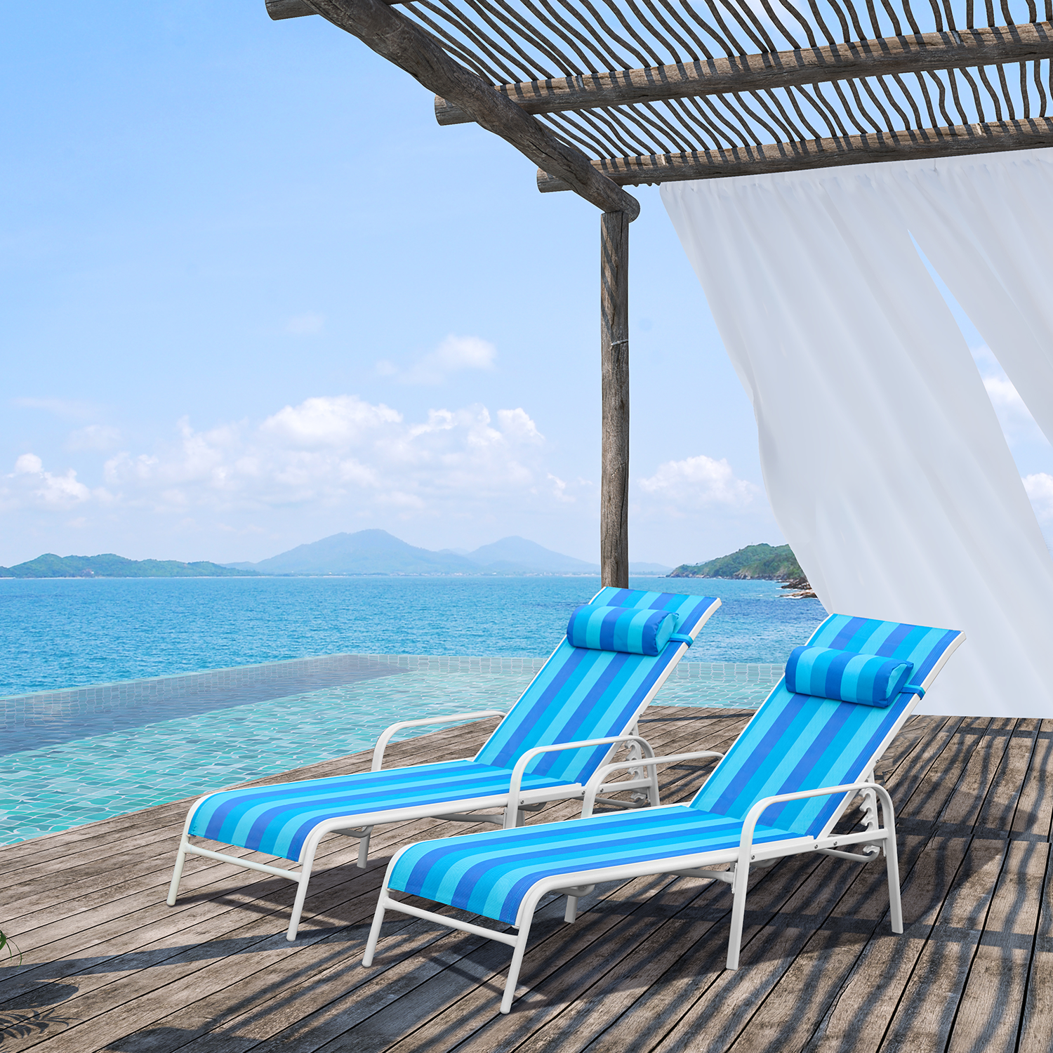 HOMREST Set of 2 Patio Chaise Lounges with Adjustable Backrest, Blue