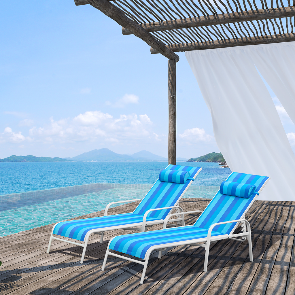 HOMREST Set of 2 Patio Chaise Lounges with Adjustable Backrest, Blue