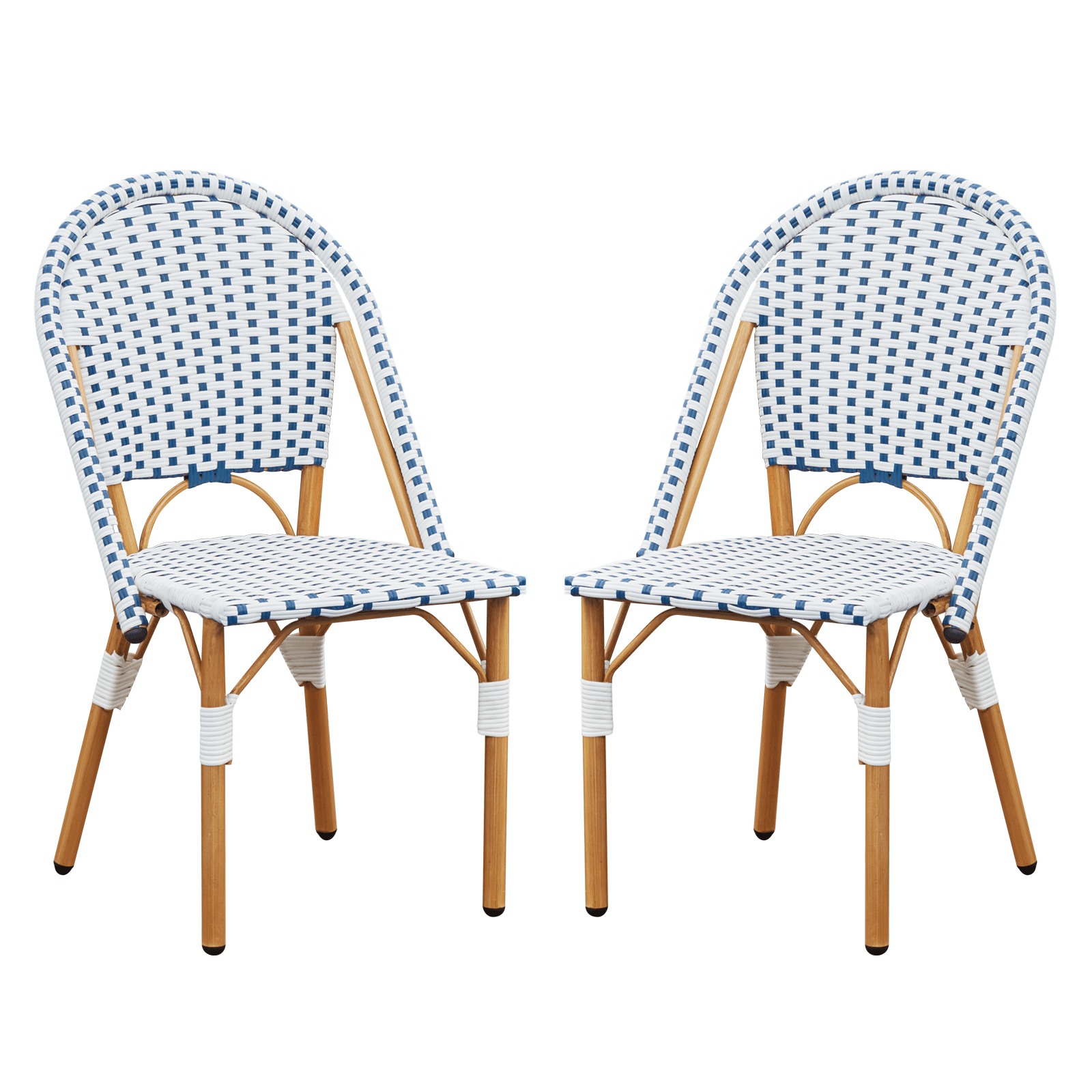HOMREST Outdoor French Bistro Chair Set of 2, Wicker Patio Dining Chairs with Print Finish, Blue&White