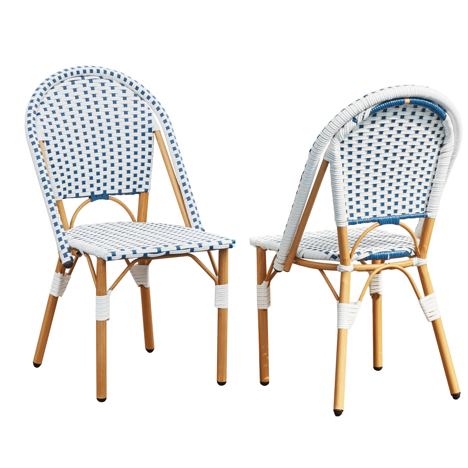 HOMREST Outdoor French Bistro Chair Set of 2, Wicker Patio Dining Chairs with Print Finish, Blue&White
