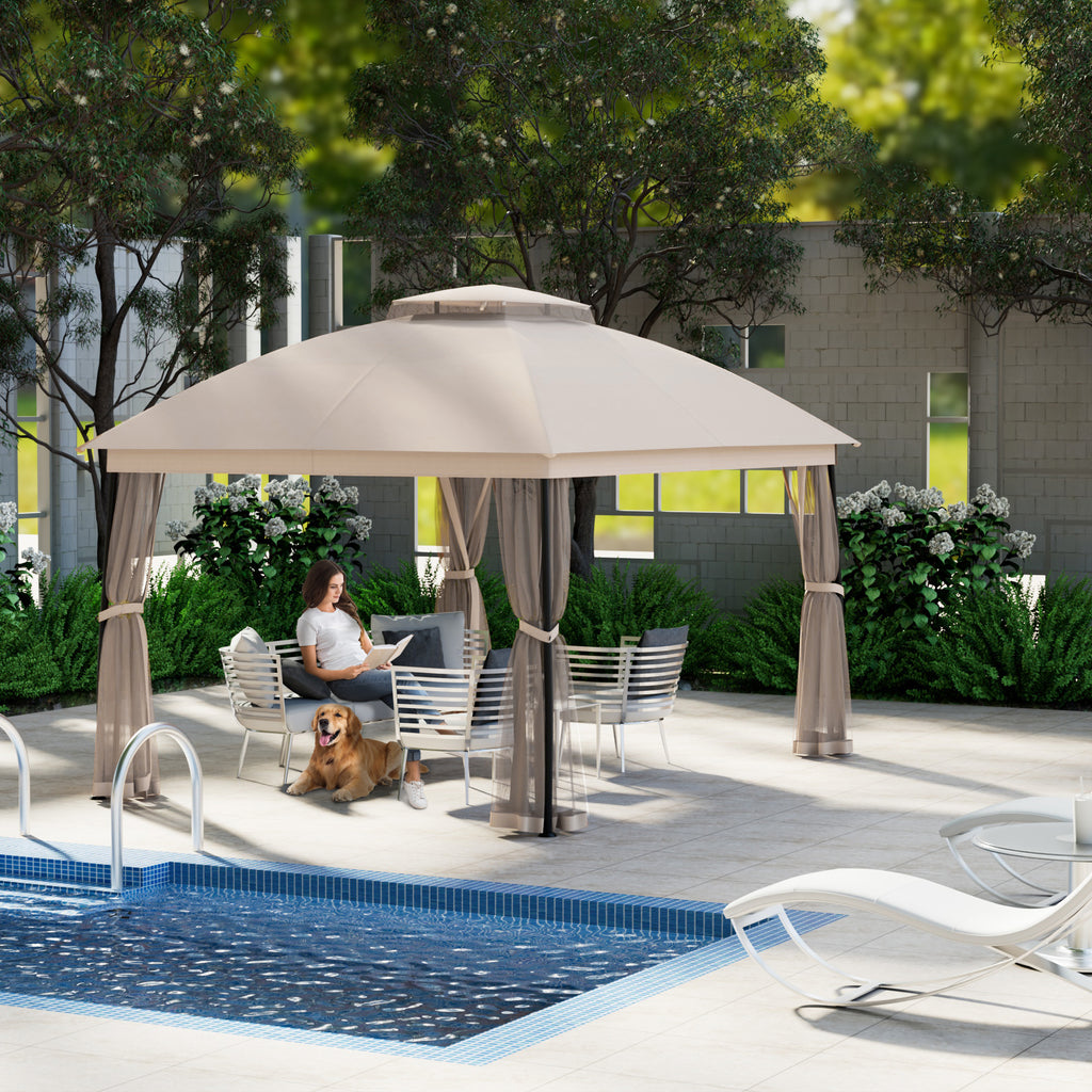 Outdoor Patio Gazebo 10'x13' with Double Curved Roofs, Heavy Duty Party Tent & Shelter, Mosquito Nettings and Privacy Screens patio canopy outdoor waterproof for Backyard, Garden, Lawn, Yellow