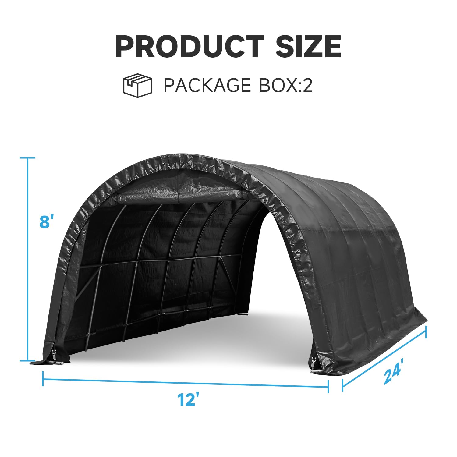 HOMREST 12 x 24 FT Heavy Duty Carport, Portable Garage with All-Steel Metal Frame and Round Style Roof, Anti-Snow Car Canopy Outdoor Storage Shelter for Car, Truck, Boat