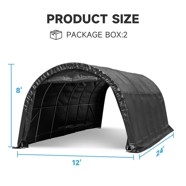 HOMREST 12 x 24 FT Heavy Duty Carport, Portable Garage with All-Steel Metal Frame and Round Style Roof, Anti-Snow Car Canopy Outdoor Storage Shelter for Car, Truck, Boat