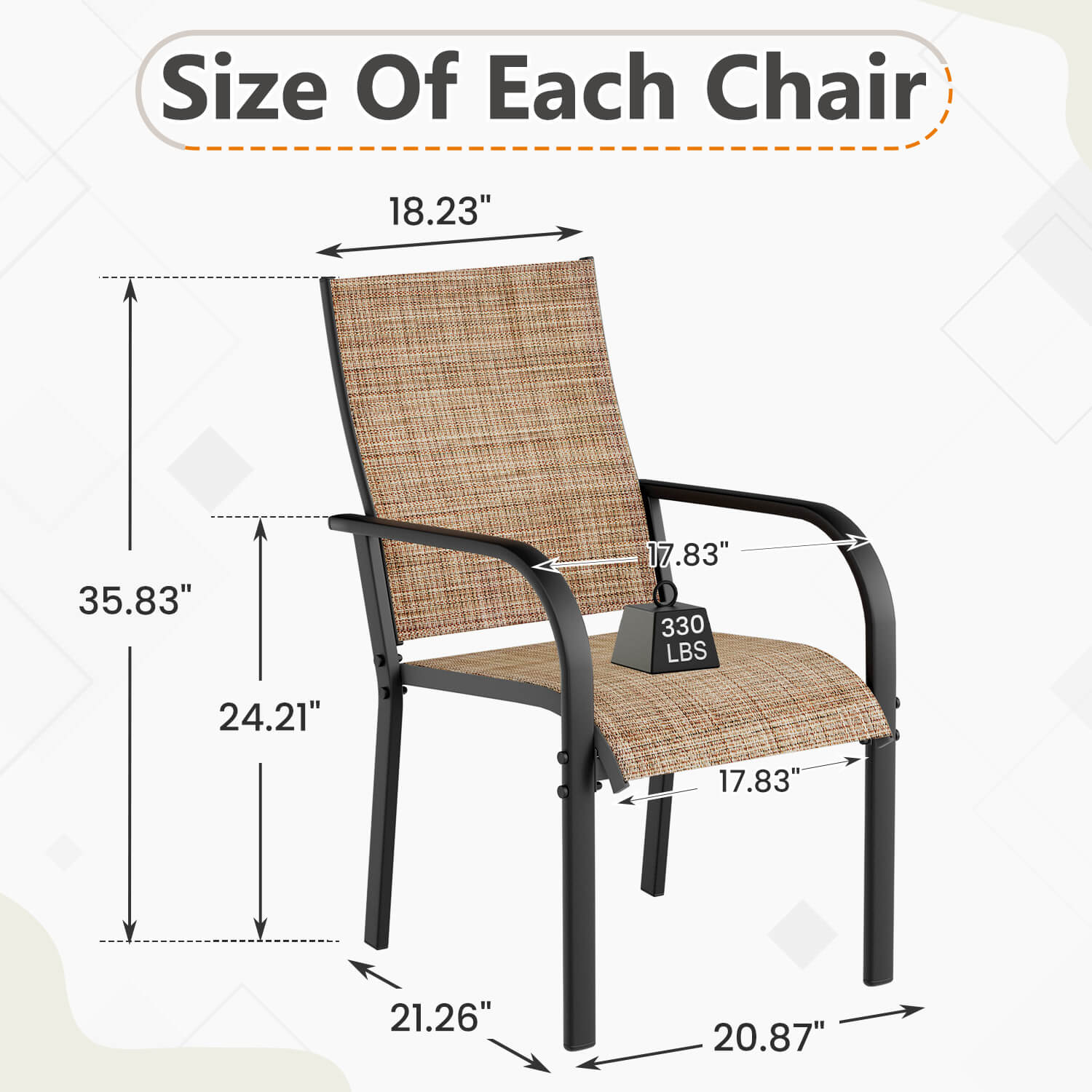 HOMREST Patio Chairs Set of 4, 330 LBS Capacity, 17.83" Widened Outdoor Dining Chairs with All Weather Quick-Drying Textilene & Metal Frame, Brown
