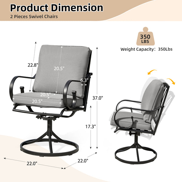 HOMREST  Patio Swivel Chair Set of 2, Outdoor Dining Chairs with Cushions, Gray