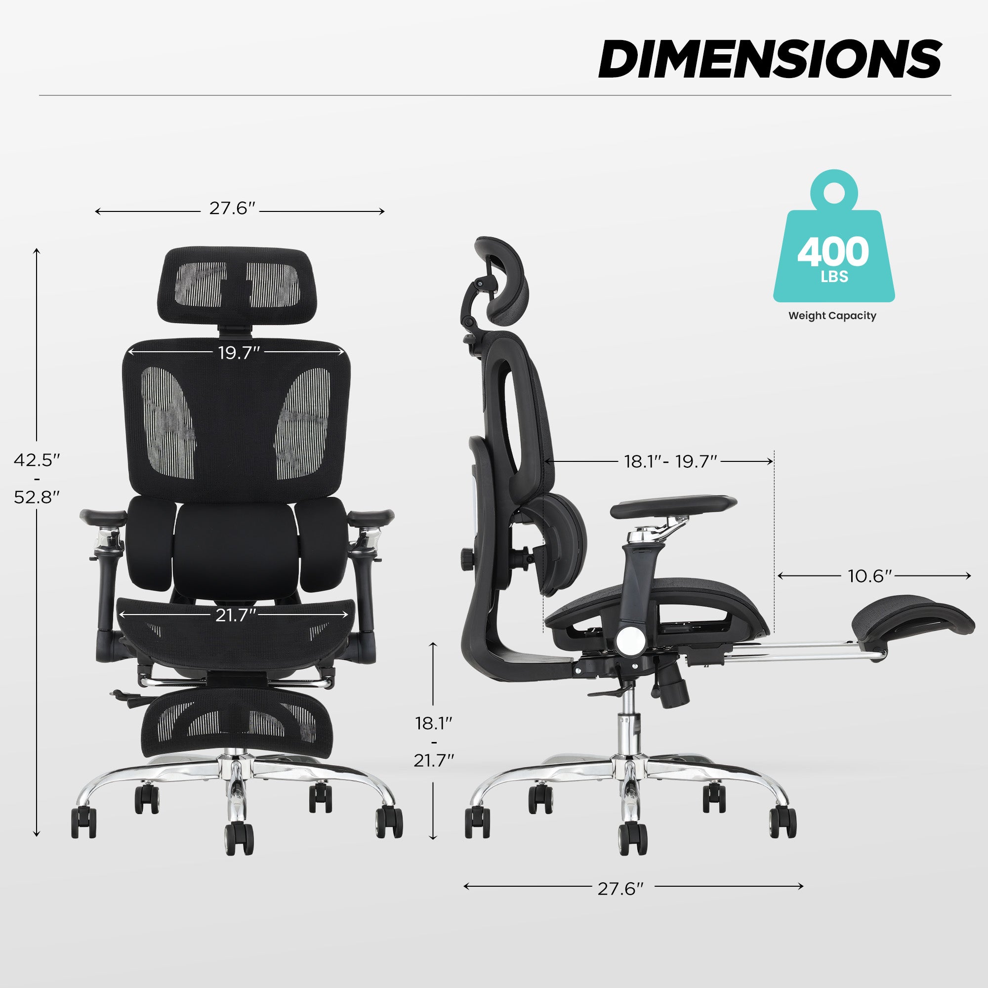 HOMREST Ergonomic Office Chair with 3-Zone Dynamic Lumbar Support, Big and Tall Mesh Office Chair with Footrest, Adjustable Seat Depth,4D Headrest,6D Armrests, Swivel Executive Chair for Home Office,Black