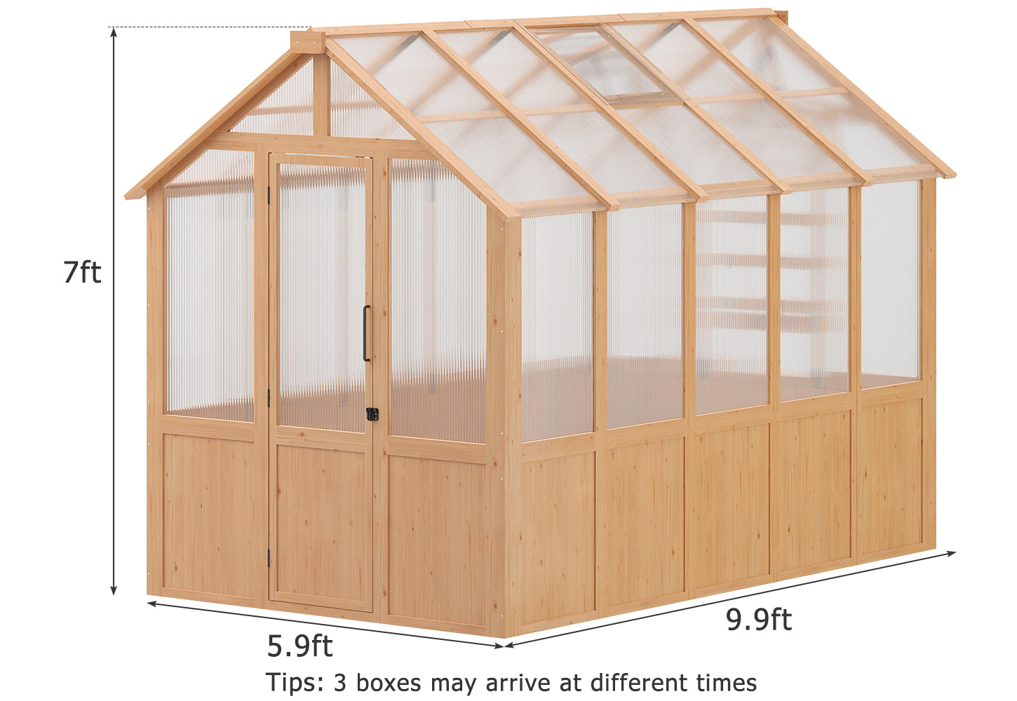 HOMREST 6x10 FT Wooden Greenhouse for Outdoors, Walk-in Greenhouse Kit with 4mm Polycarbonate Panels, Adjustable Roof Vent, Lockable Door, Backyard Greenhouse for Plants and Vegetables