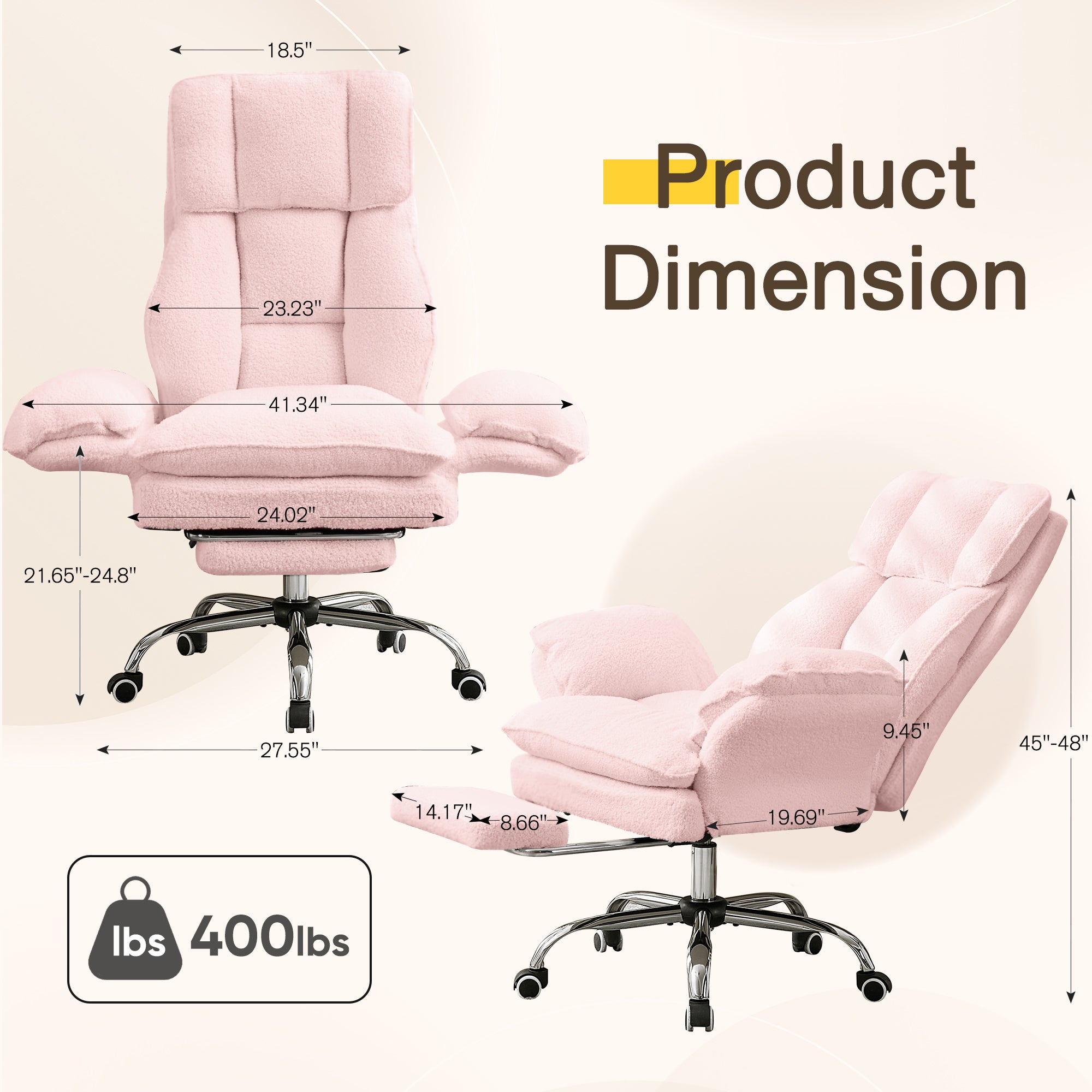 HOMREST Cloud Cross Legged Office Chair with Footrest,Leather Big and Tall Executive Ergonomic Chair,155° Reclining Computer Wide Desk Chair, Pink