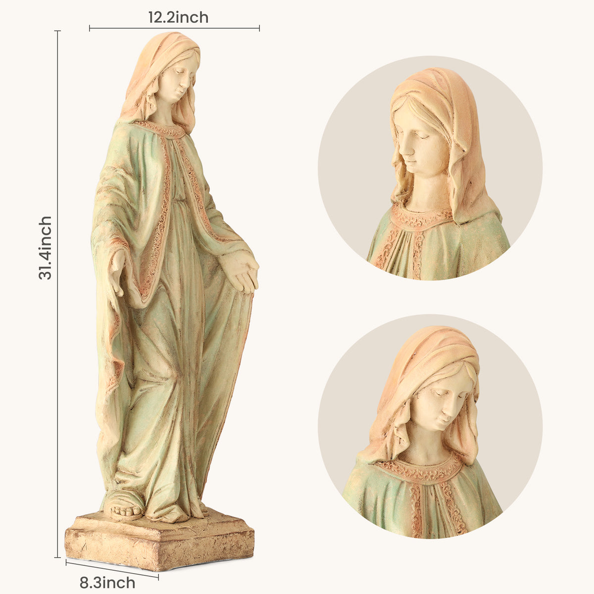 HOMREST Virgin Mary Garden Statue Outdoor 31.5” – Large Praying Holy Madonna Resin Sculpture, Blessed Mother of God Catholic Saint Yard & Lawn Religious Decor
