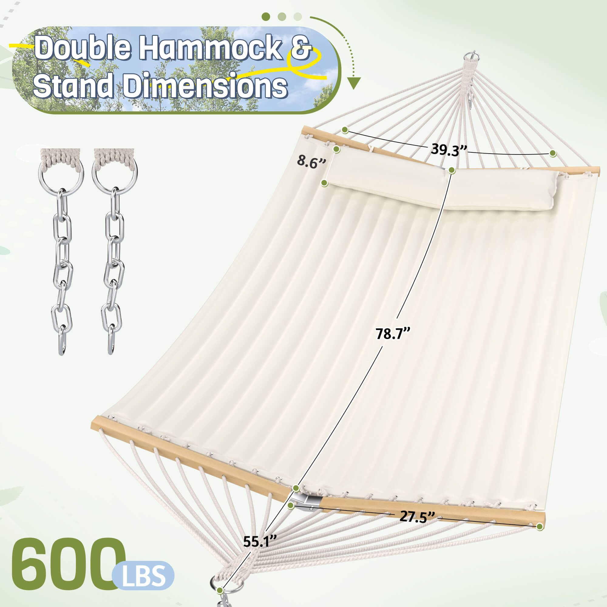 HOMREST Modern Portable Hammock, Outdoor Rope Hammock for Backyard, Beach & Camping, Off-White