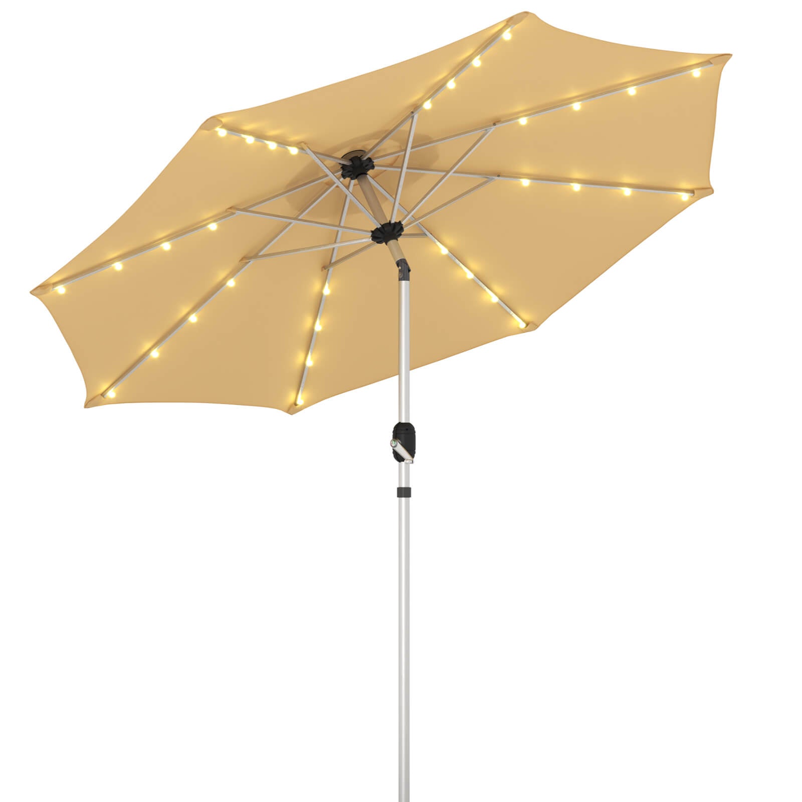 Homrest 10FT Solar Lighted Patio Umbrella, Fade-Resistant Outdoor Umbrella with Tilt, 8 Aluminum Ribs Beige