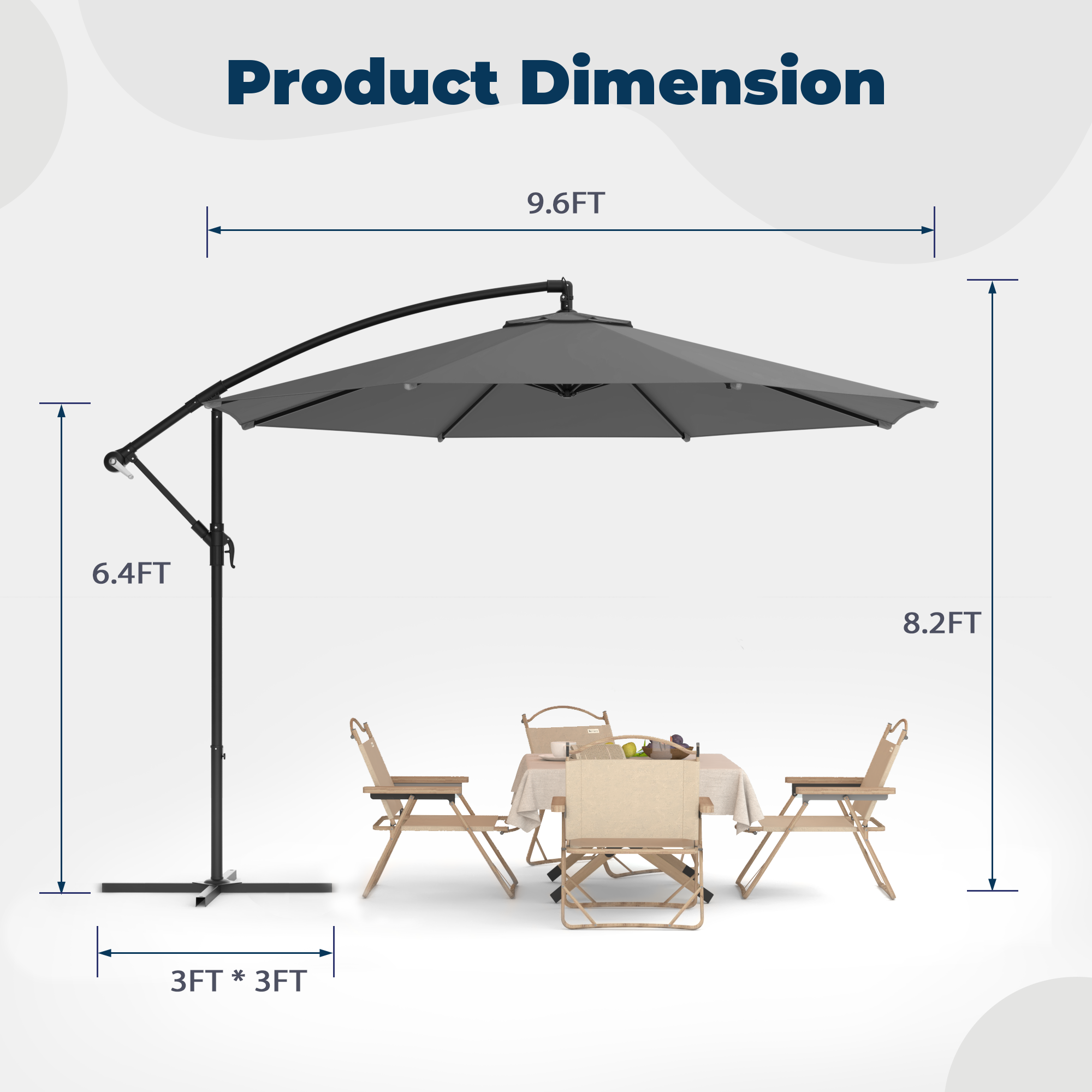 Homrest 10ft Offset Patio Umbrella - Outdoor Hanging Umbrella with Easy Tilt, 99.9% UV Protection, and Sturdy Iron Frame for Garden, Pool, Backyard, Gray