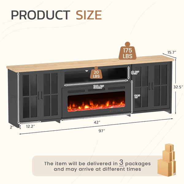 HOMREST 97 Inch Fireplace TV Stand with 42