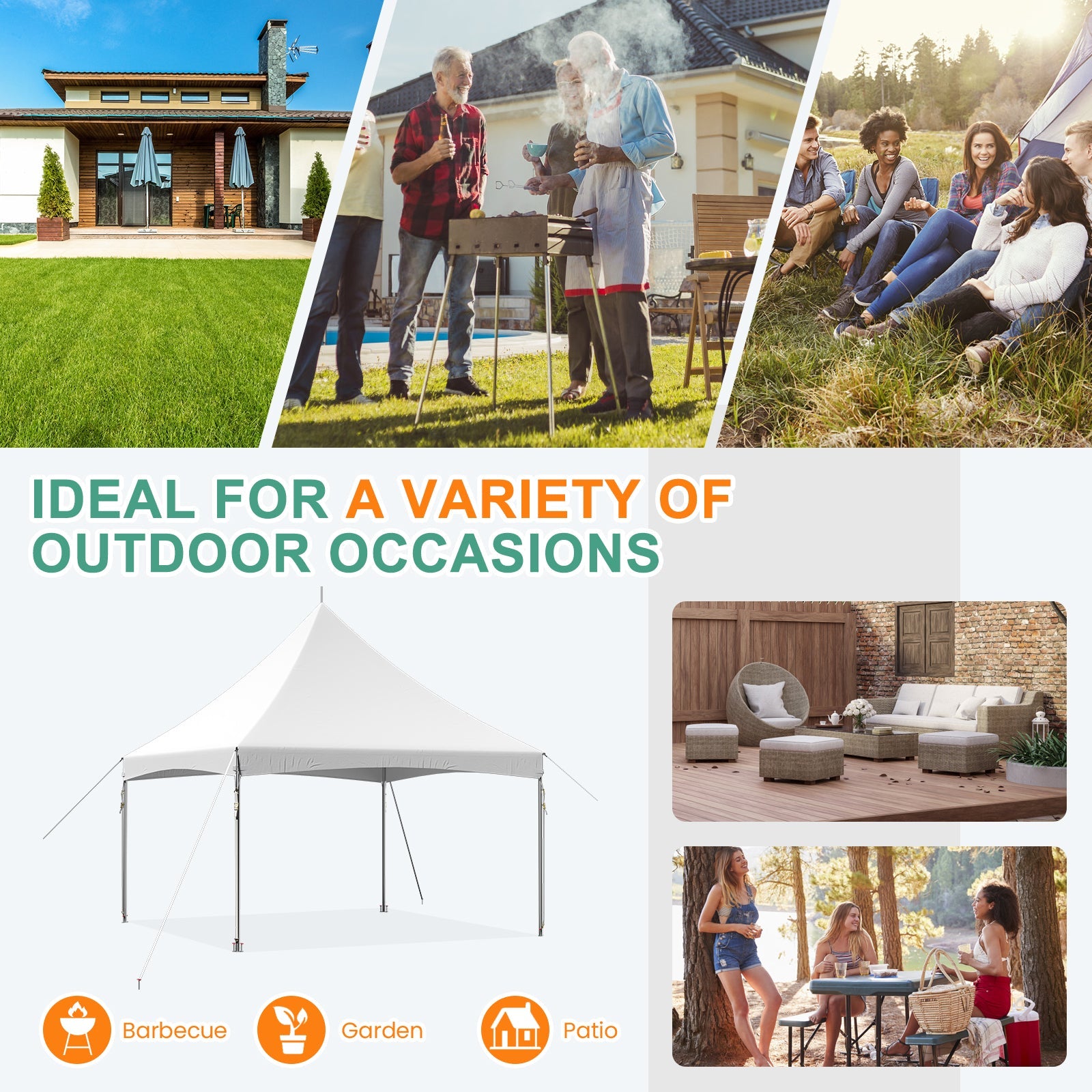 HOMREST 15x15 Ft Heavy Duty Tent Outdoor Wedding Tent Waterproof Patio Event Tents For Parties Holiday BBQ Events White