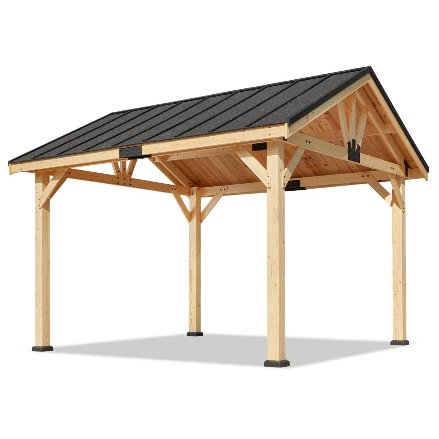 Homrest 11x 12 Hardtop Gazebo, Solid Spruce Wood Gazebo with Waterproof Asphalt Roof, for Lawns, Beach, Patio, Garden