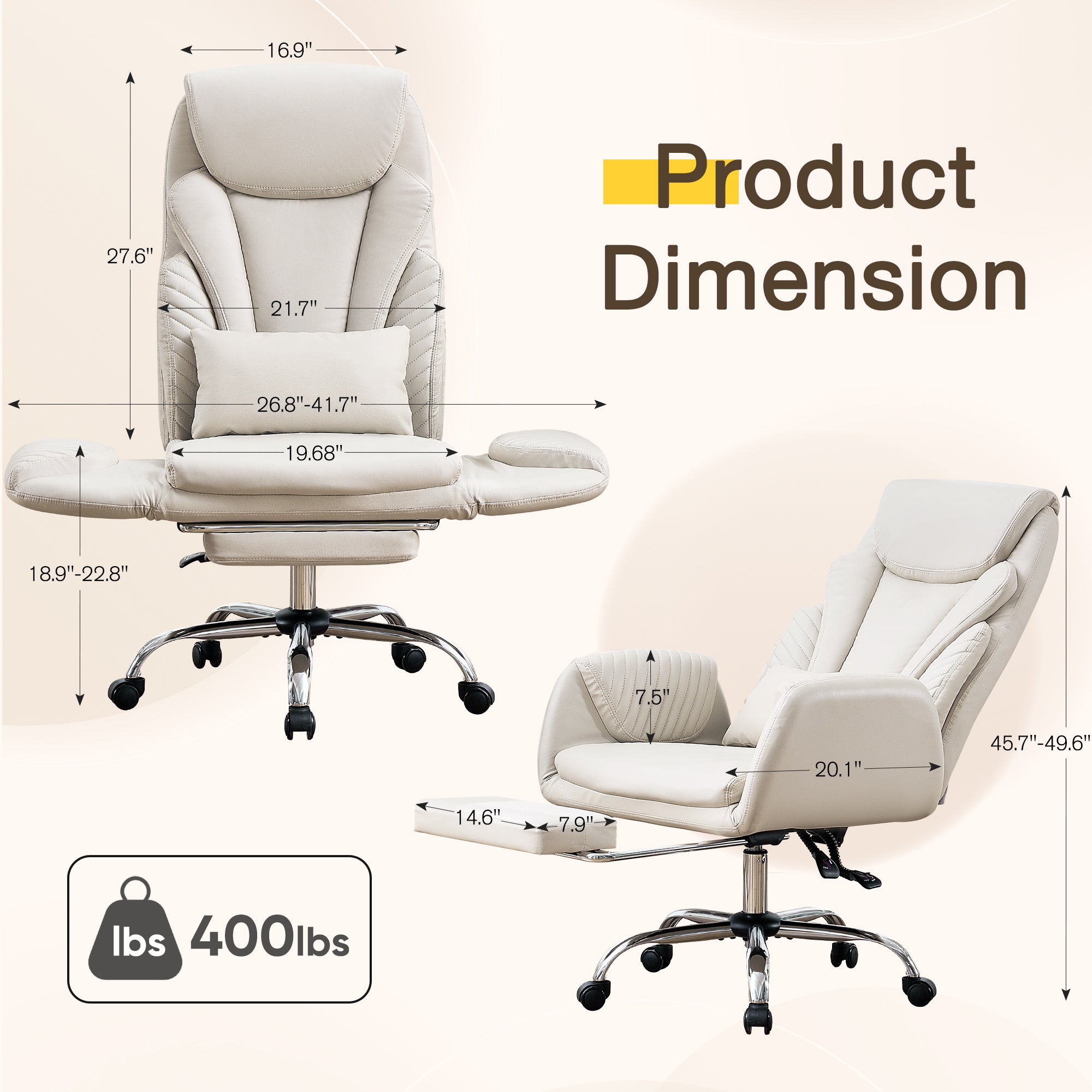 HOMREST Modern Cross Legged Office Chair with Footrest,Leather Ergonomic Executive Chair with Lumbar Pillow, Beige