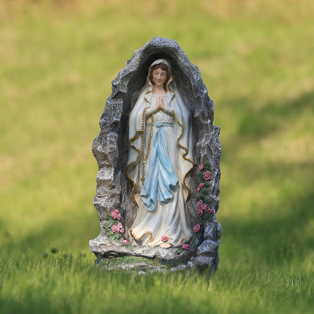 HOMREST Our Lady of Lourdes Statue 17.3 Inch Virgin Mary Grotto Figurine Catholic Praying Sculpture for Garden Home Patio Religious Decor