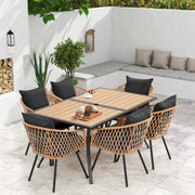 HOMREST 7-Piece Outdoor Dining Set – Rectangular Table with Umbrella Hole & 6 Rattan Chairs, Black