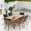 HOMREST 7-Piece Outdoor Dining Set – Rectangular Table with Umbrella Hole & 6 Rattan Chairs, Black