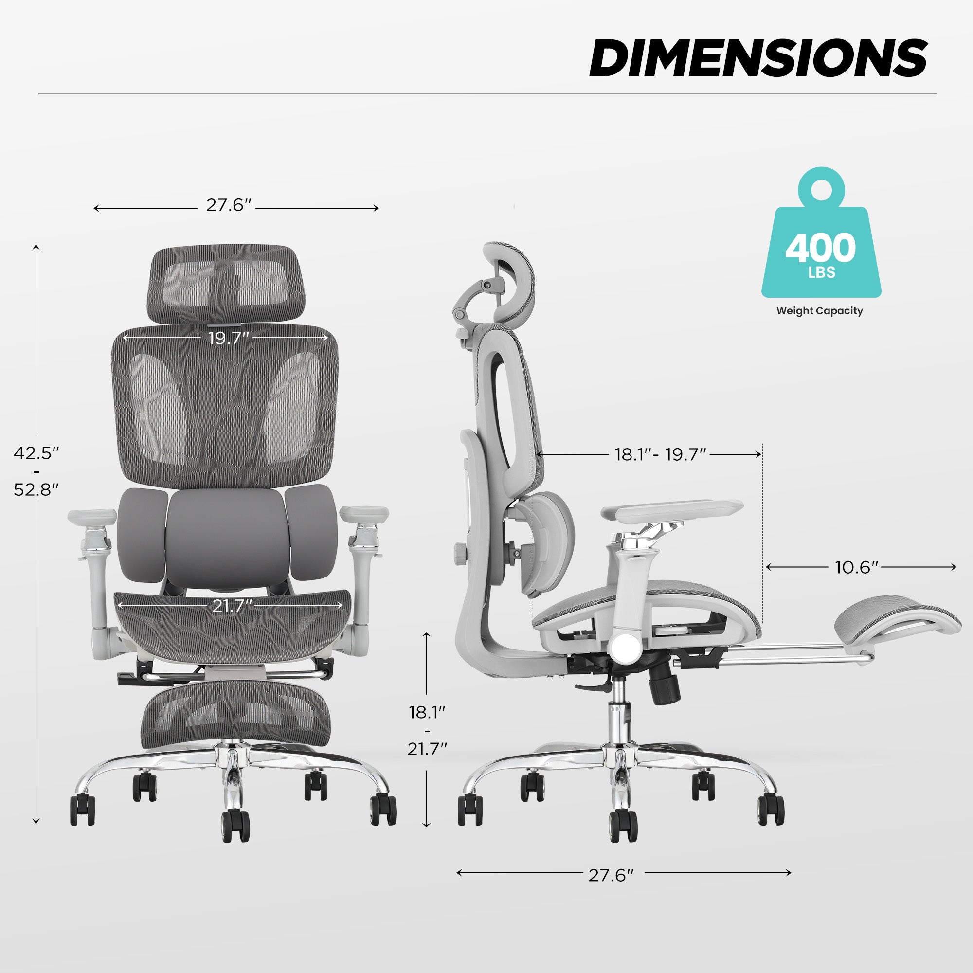 HOMREST Ergonomic Office Chair with 3-Zone Dynamic Lumbar Support, Big and Tall Mesh Office Chair with Footrest, Adjustable Seat Depth,4D Headrest,6D Armrests, Swivel Executive Chair for Home Office, Grey