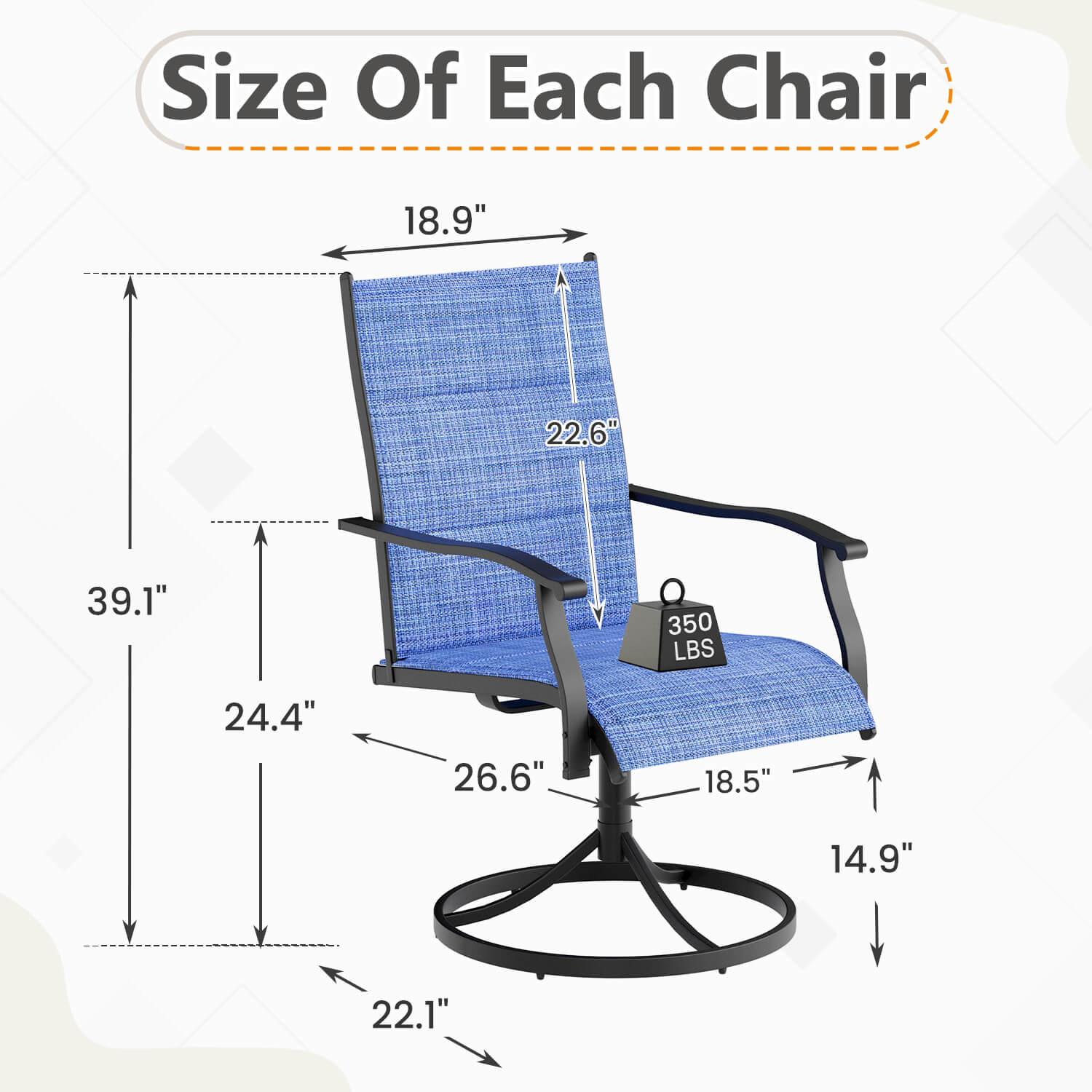 HOMREST Patio Swivel Chairs Set of 4, 360¡ã Swivel, 15¡ã Rocking, Outdoor Dining Chairs with Padded All Weather Quick-Drying Textilene High Back & Metal Frame, Blue