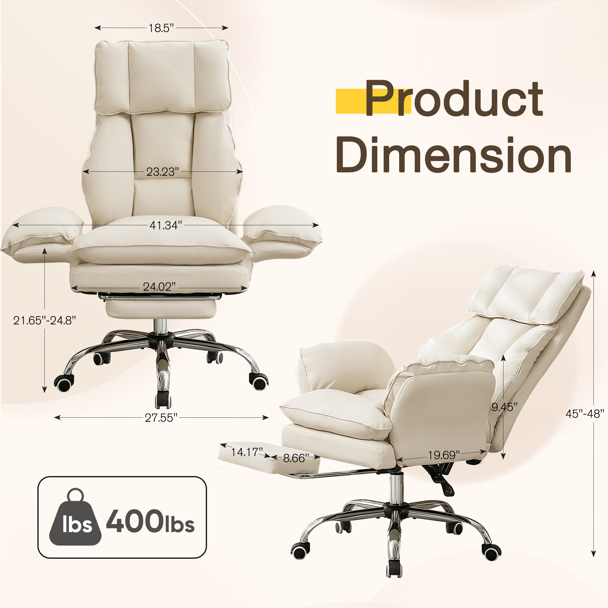 HOMREST Cloud Cross Legged Office Chair with Footrest,Leather Big and Tall Executive Ergonomic Chair,155° Reclining Computer Wide Desk Chair, Beige
