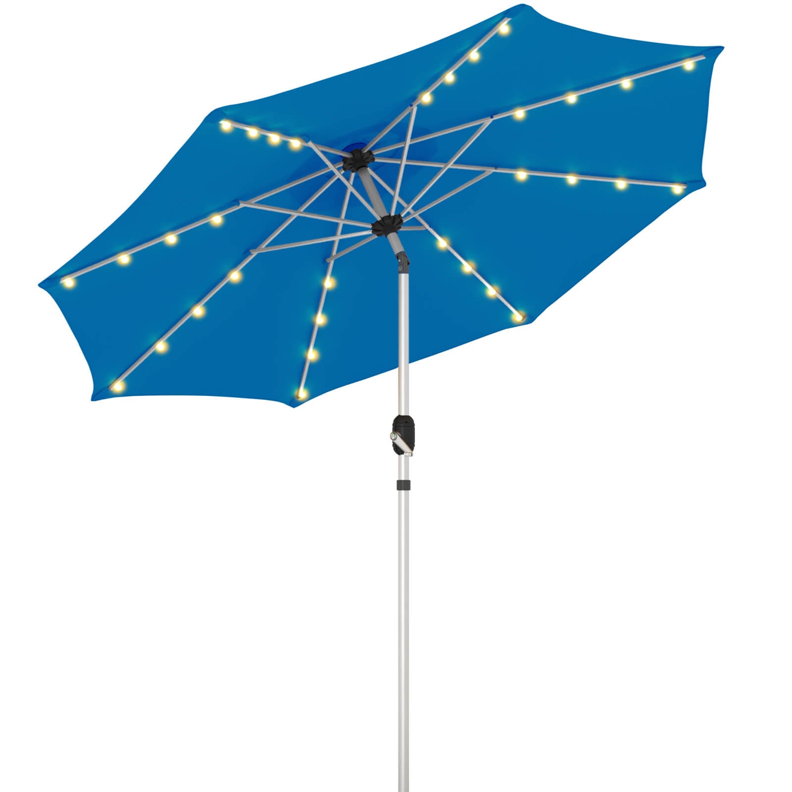 Homrest 10FT Solar Lighted Patio Umbrella, Fade-Resistant Outdoor Umbrella with Tilt, 8 Aluminum Ribs Royal Blue
