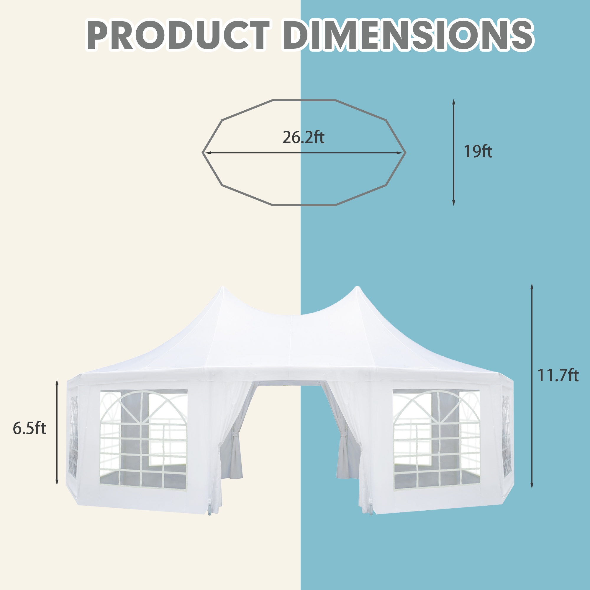 HOMREST 26x19ft Decagonal Heavy Duty Canopy With 8 Removable Sidewalls 8 Church Windows And 2 Pull Back Doors Outdoor Gazebo Pavilion Shelter Tent For Party