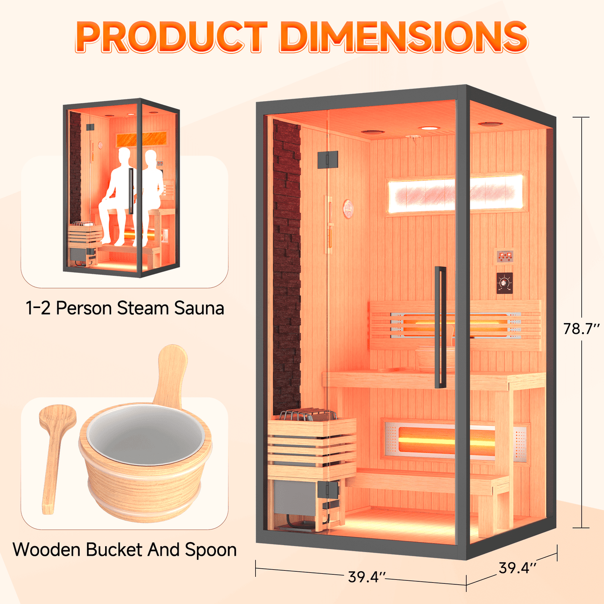 HOMREST 1-2 Person Indoor Hemlock Sauna with Chromotherapy & Bluetooth