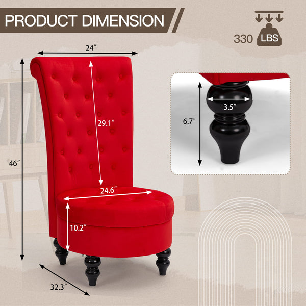 Homrest Throne Button-Tufted High-Back Accent Chair – Red