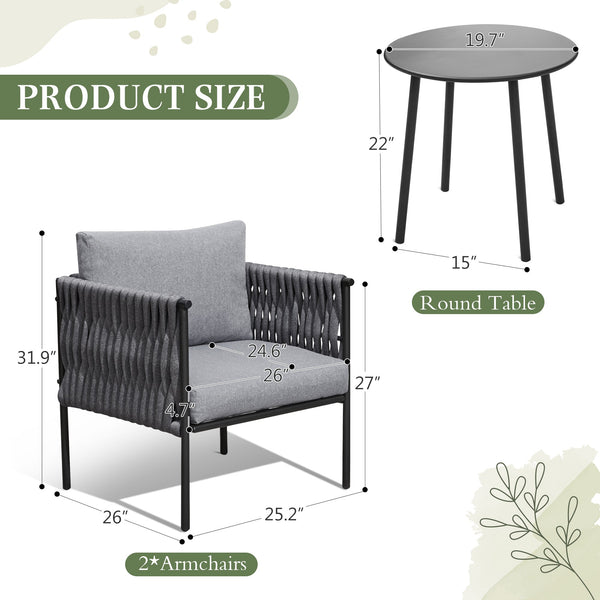 HOMREST 3-Piece Patio Bistro Set, Modern Outdoor Furniture, Earth Black & Starry Sky Gray