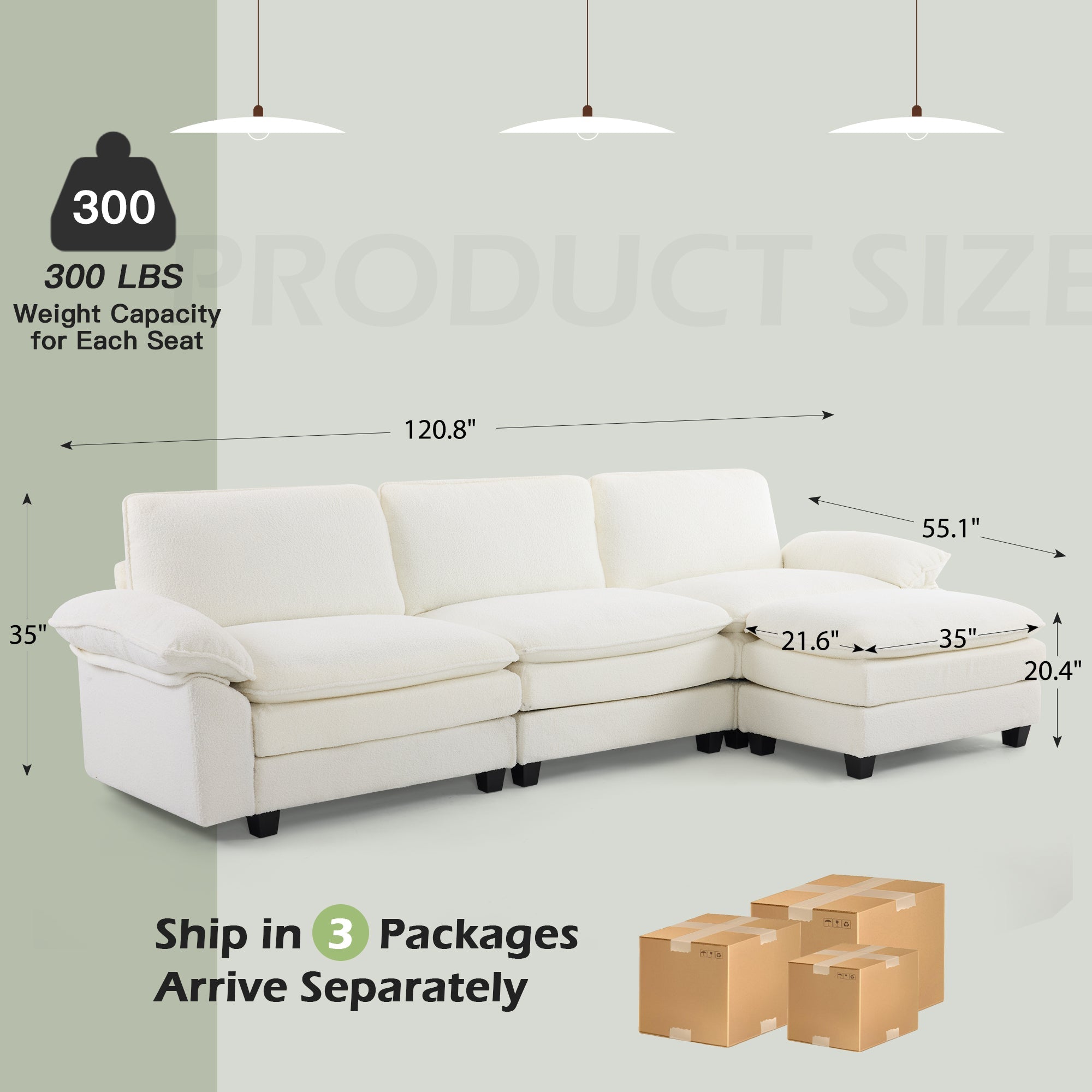 Homrest 120.8 Inch Oversized Sectional Couch for Modern Living Room, Beige