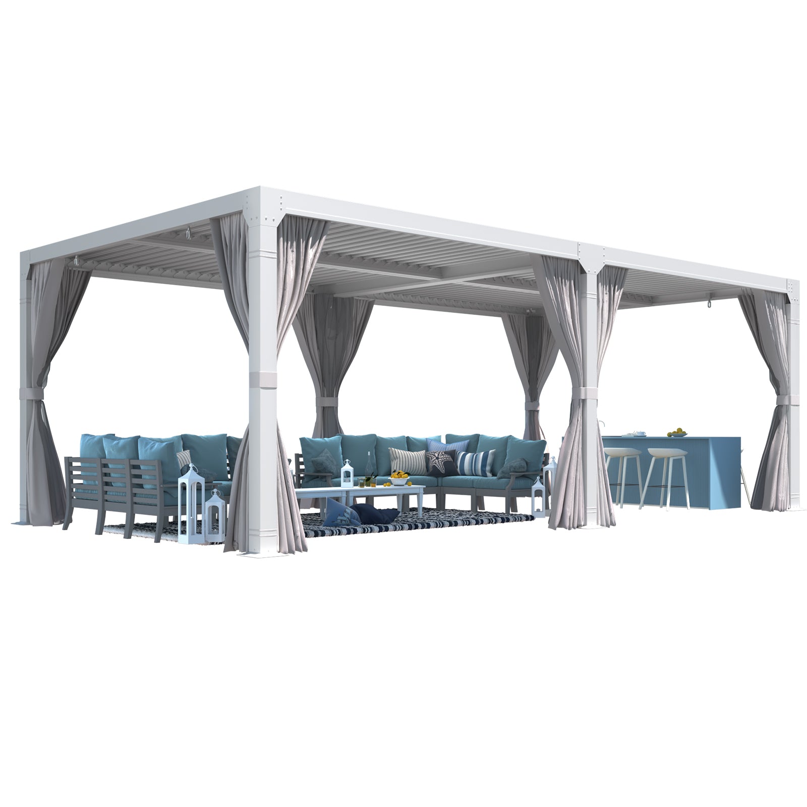 HOMREST Louvered Pergola 12x24 Outdoor Hard Top Pergola with Aluminum Frame and Adjustable Metal Rainproof Roof for Garden & Patio, Curtains and Netting Included, White