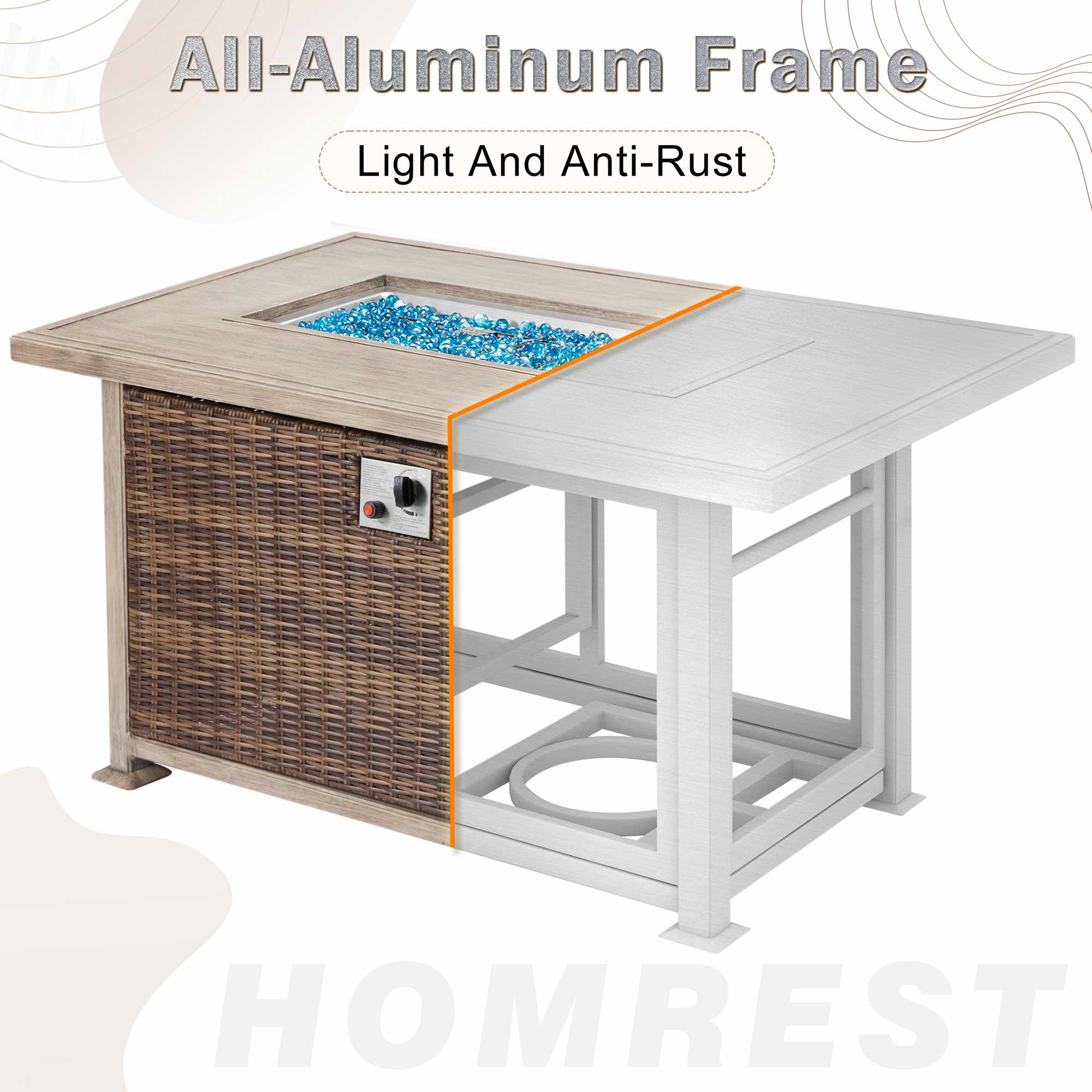 The aluminu frame of out patio fire pit table is light and anti-rust. | Homrest furniture